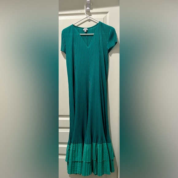 Anthropologie Current Air Short Sleeve Plissé Tonal Flounced Midi Dress ZB6 - Picture 3 of 8